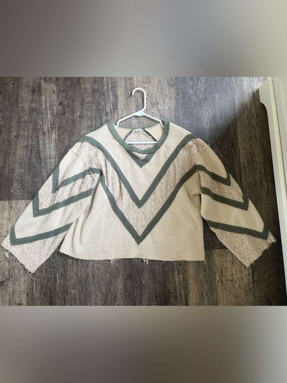 Buckle Cream Sweater with Sage Chevron V-Neck